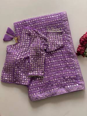 Lavender georgette sequins work embroidered saree 3
