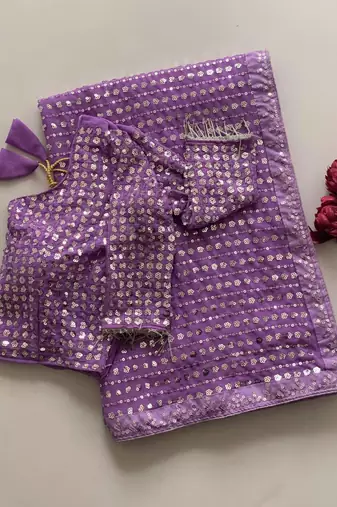Lavender georgette sequins work embroidered saree