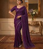Wine georgette sequins work embroidered saree
