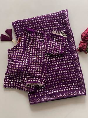 Wine georgette sequins work embroidered saree 3