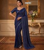 Navy blue georgette sequins work embroidered saree