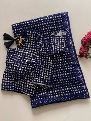 Navy blue georgette sequins work embroidered saree 3