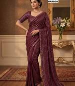 Maroon georgette sequins work embroidered saree