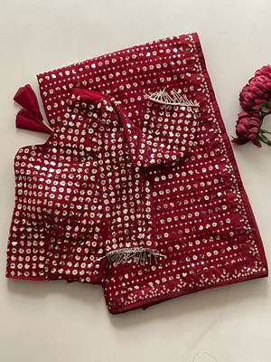 Maroon georgette sequins work embroidered saree 3