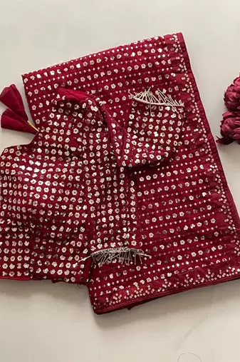 Maroon georgette sequins work embroidered saree