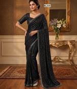 Black georgette sequins work embroidered saree