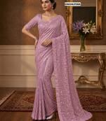 Onion pink georgette sequins work embroidered saree