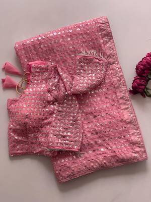 Onion pink georgette sequins work embroidered saree 3