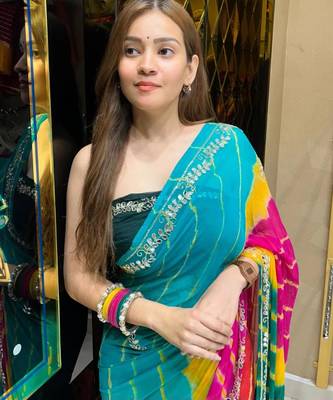 Multicolor georgette mirror work printed saree 3