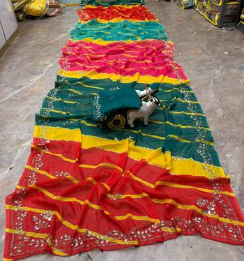 Multicolor georgette mirror work printed saree 4
