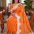 Orange linen floral print printed saree