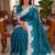 Teal linen floral print printed saree