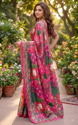 Pink silk blend cutdana work embroidered saree 3