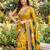 Yellow silk blend cutdana work embroidered saree