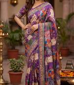 Purple silk blend cutdana work embroidered saree