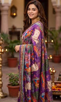Purple silk blend cutdana work embroidered saree 2