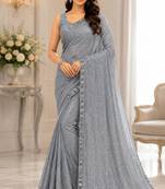 Grey georgette sequins work embroidered saree