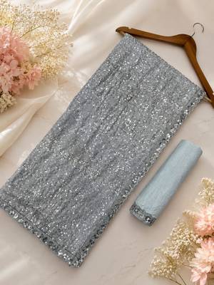 Grey georgette sequins work embroidered saree 3