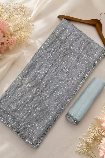 Grey georgette sequins work embroidered saree
