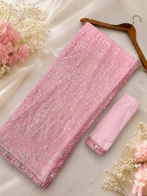 Light pink georgette sequins work embroidered saree 3