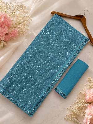 Light blue georgette sequins work embroidered saree 3
