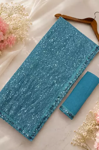 Light blue georgette sequins work embroidered saree