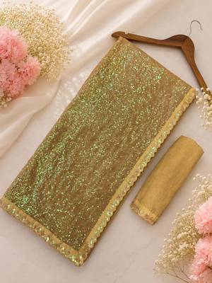 Light gold georgette sequins work embroidered saree 2