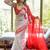 White linen floral print printed saree