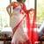 White linen floral print printed saree