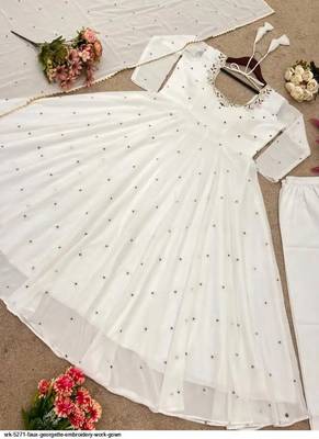 white faux georgette anarkali suit set with sequin work 8