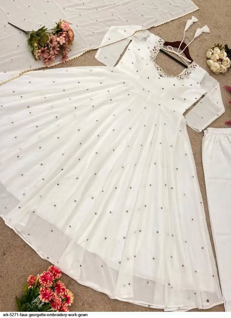 white faux georgette anarkali suit set with sequin work