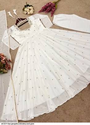white faux georgette anarkali suit set with sequin work 9