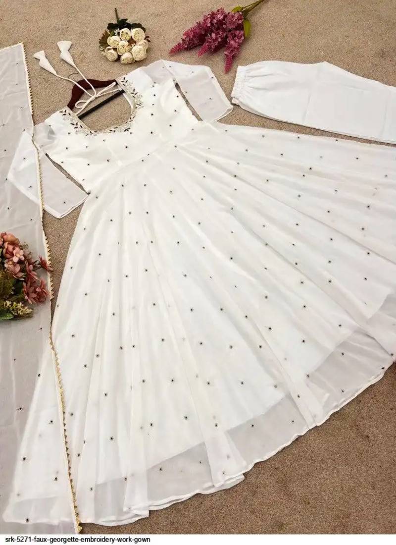 white faux georgette anarkali suit set with sequin work