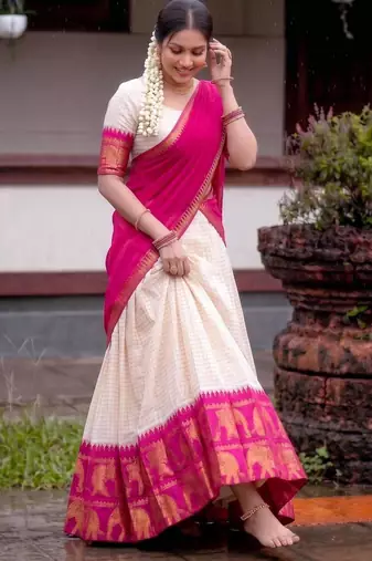 off white cotton poly embroidered designer lehenga-choli