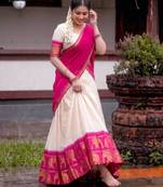 off white cotton poly embroidered designer lehenga-choli