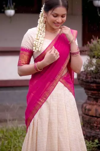 off white cotton poly embroidered designer lehenga-choli