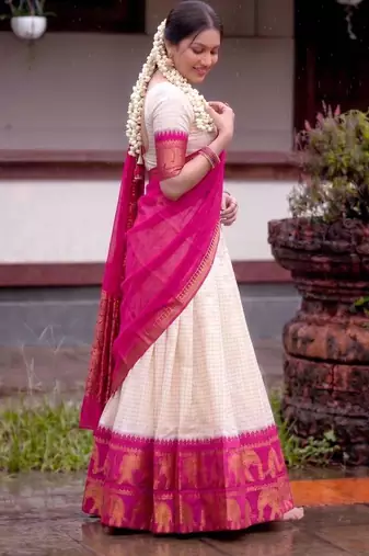 off white cotton poly embroidered designer lehenga-choli