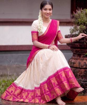 off white cotton poly embroidered designer lehenga-choli 4