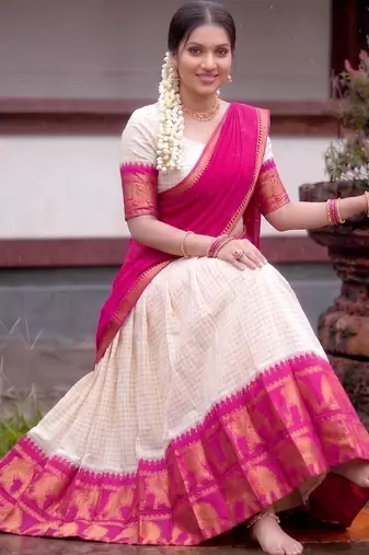 off white cotton poly embroidered designer lehenga-choli