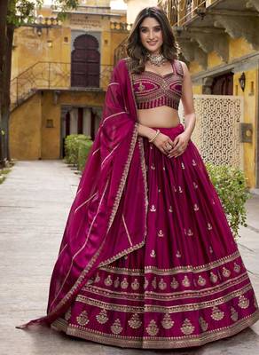 magenta silk blend embroidered designer lehenga-choli 1