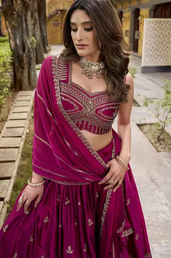 magenta silk blend embroidered designer lehenga-choli