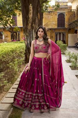 magenta silk blend embroidered designer lehenga-choli 3