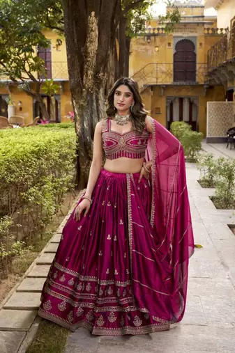 magenta silk blend embroidered designer lehenga-choli