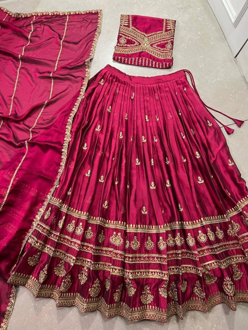 magenta silk blend embroidered designer lehenga-choli