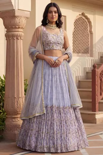 blue Georgette printed designer lehenga-choli
