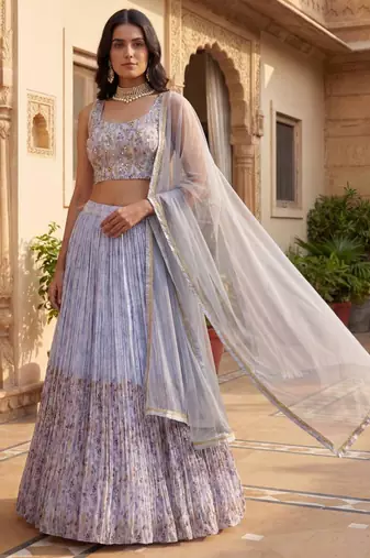 blue Georgette printed designer lehenga-choli