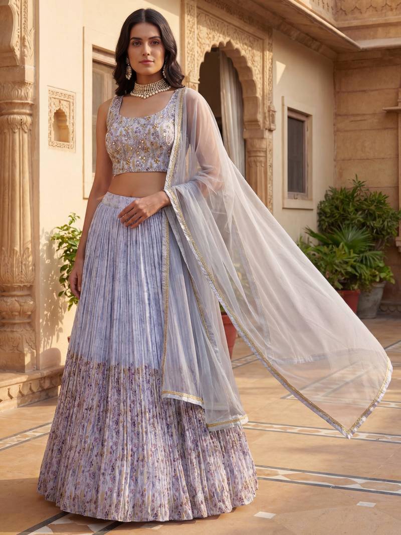 blue Georgette printed designer lehenga-choli