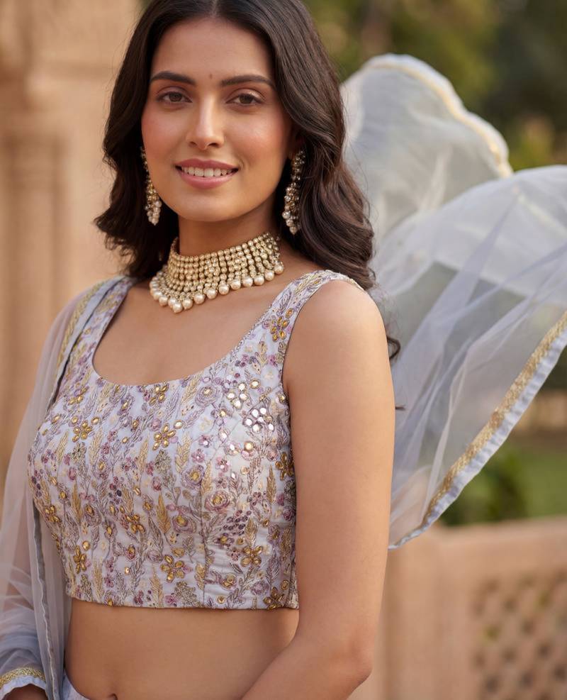 blue Georgette printed designer lehenga-choli