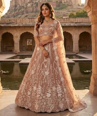 brown net embroidered traditional lehenga choli 3