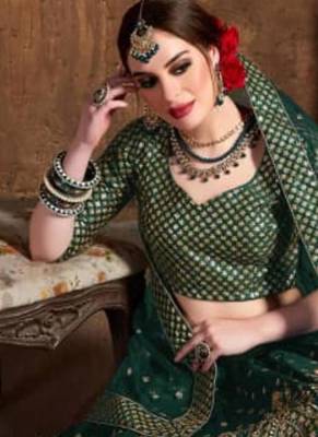 emerald silk blend embroidered traditional lehenga choli 3